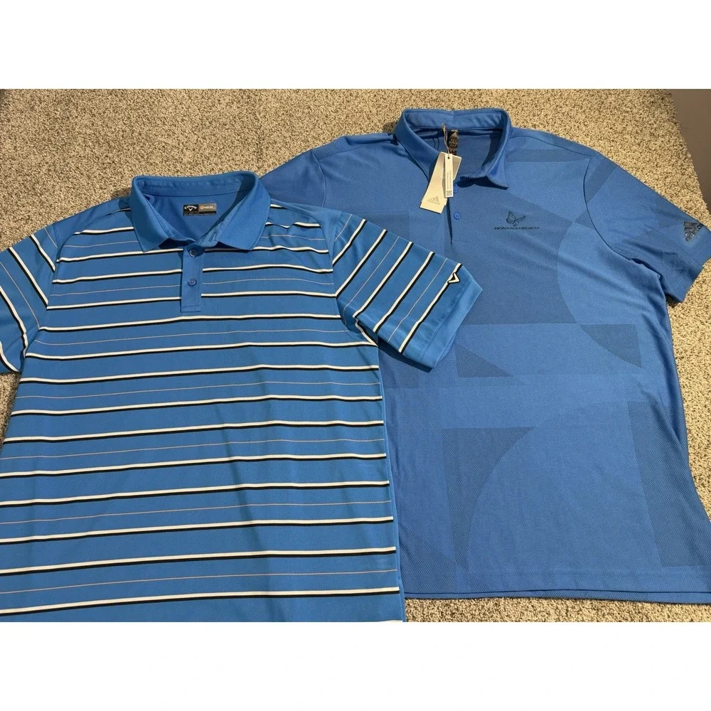 (2) Men's 2XL XXL Golf Polo Adidas Callaway NWT - EUC BLUE Opti-Dri